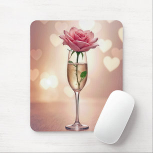 Pink Rose In Champagne Flute Mouse Mat