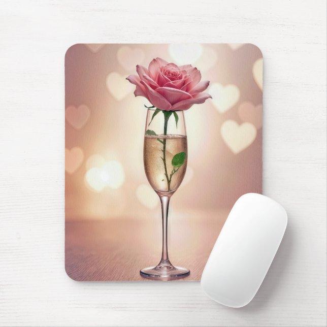 Pink Rose In Champagne Flute Mouse Mat (With Mouse)