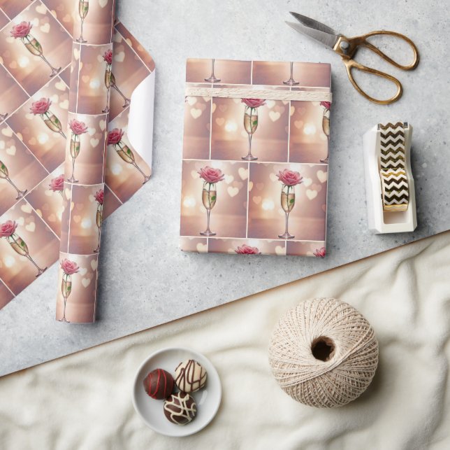 Pink Rose In Champagne Flute Wrapping Paper (Crafts)