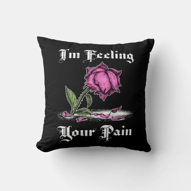Pink Rose in Despair White Text Cushion (Front)