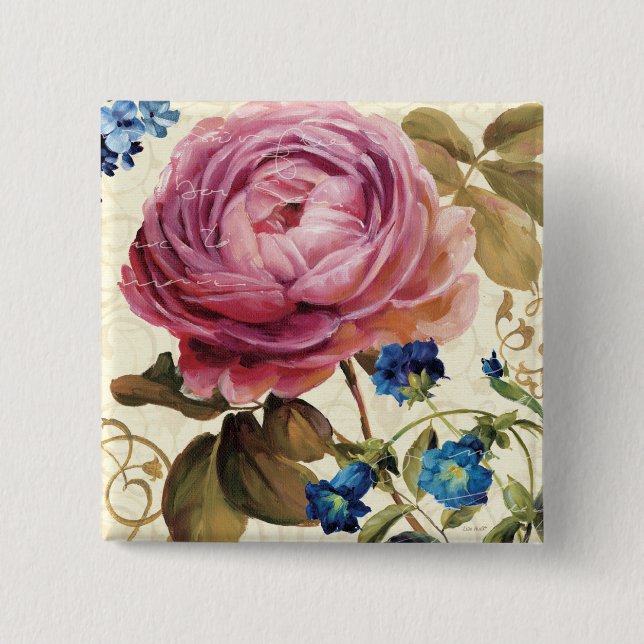 Pink Rose in Full Bloom 15 Cm Square Badge (Front)