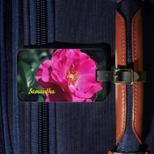Pink Rose In Full Bloom Close Up Personalised Luggage Tag