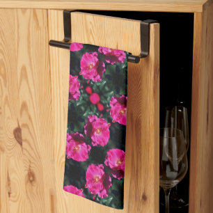 Pink Rose In Full Bloom Pattern  Tea Towel