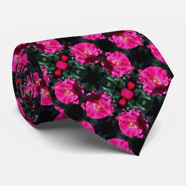 Pink Rose In Full Bloom Pattern   Tie (Rolled)