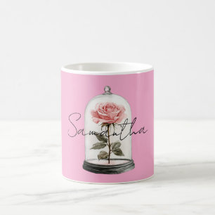 Pink Rose in Glass Coffee Mug