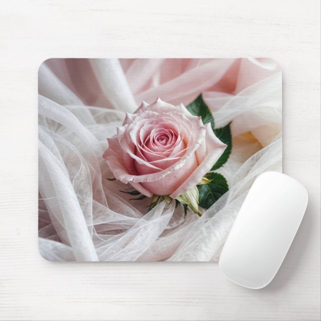 Pink Rose In Tulle Mouse Mat (With Mouse)