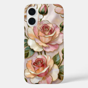 Pink Rose iPhone Case Elegant Stained Glass Design