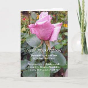 Pink Rose June Birthday Card