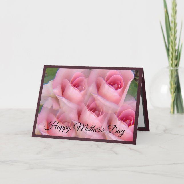 Pink Rose Kaleidoscope Burgundy Mother's Day Card (Front)
