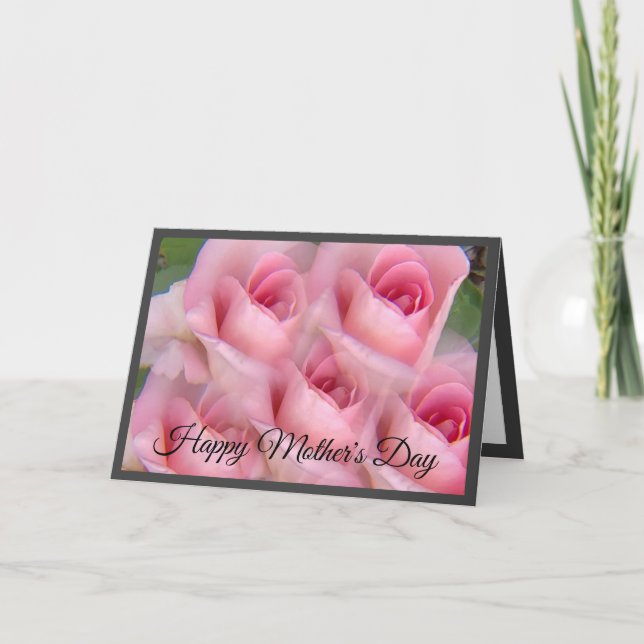 Pink Rose Kaleidoscope Grey Mother's Day Card (Front)