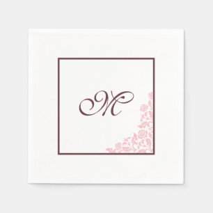 Pink Rose Lace Pattern Script Initial Monogram Napkin