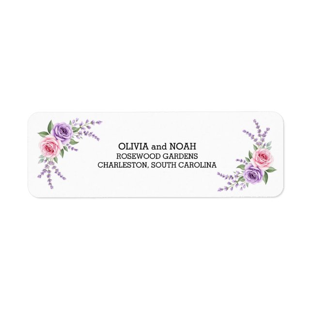Pink Rose Lavender Floral Wedding Return Address L (Front)