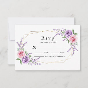 Pink Rose Lavender Geometric Wedding RSVP Card