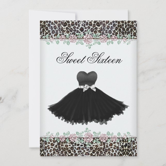 Pink Rose Leopard Sweet Sixteen Birthday Party Invitation (Front)