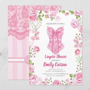 Pink rose lingerie shower. Elegant bridal party Invitation