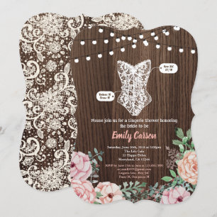 Pink Rose lingerie shower invitation rustic wood