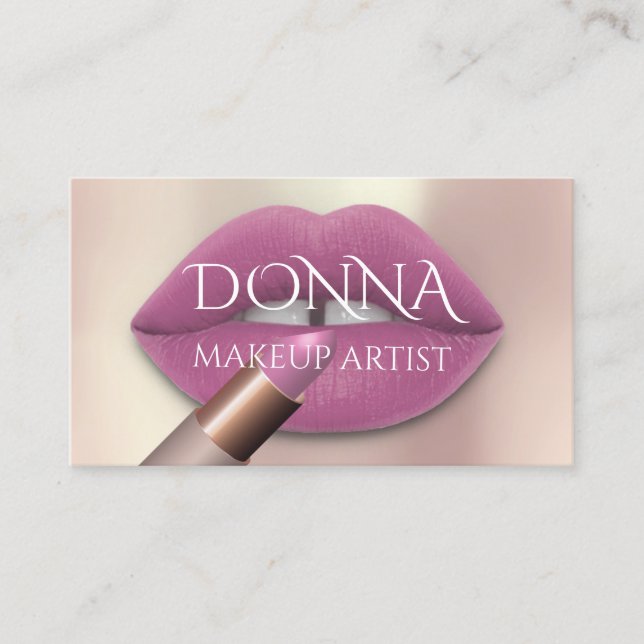  Pink Rose Lips QR Code Logo Makeup Lipstick Gloss Business Card (Front)