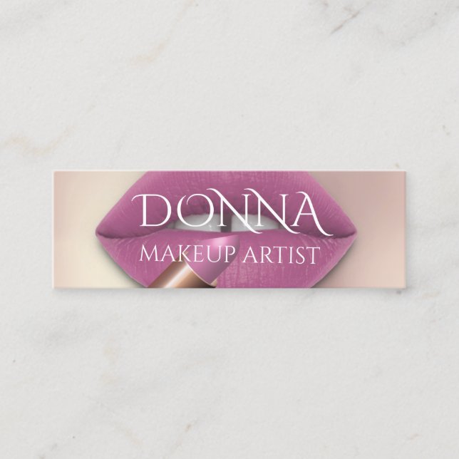  Pink Rose Lips QR Code Logo Makeup Lipstick Gloss Mini Business Card (Front)