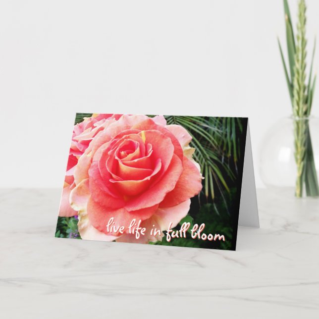 Pink rose live life in bloom quote modern elegant card (Front)