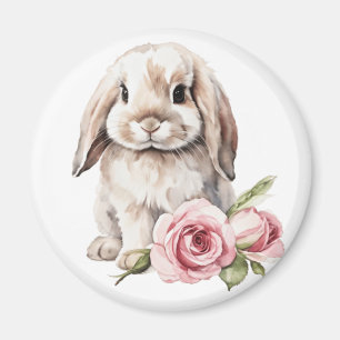 Pink rose Lop Eared Bunny Rabbit Magnet