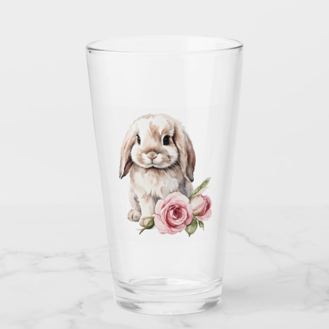 Pink Rose Lop Eared Rabbit  Glass (Front)