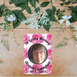 Pink Rose Loving Memory Photo with Poem Memorial Invitation