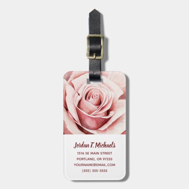 Pink Rose Luggage Tag (Front Vertical)