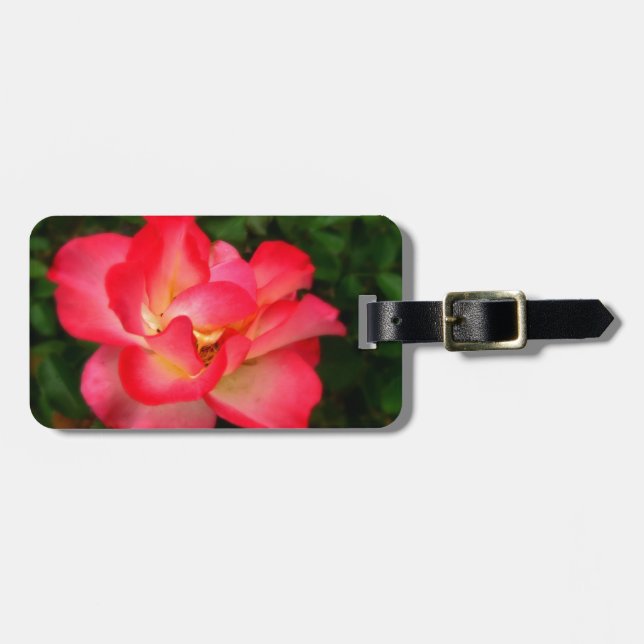 Pink Rose  Luggage Tag w/ leather strap (Front Horizontal)