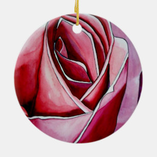 Pink Rose macro flower watercolor abstract art Ceramic Tree Decoration