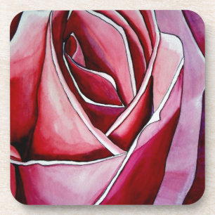 Pink Rose macro flower watercolor abstract art Coaster