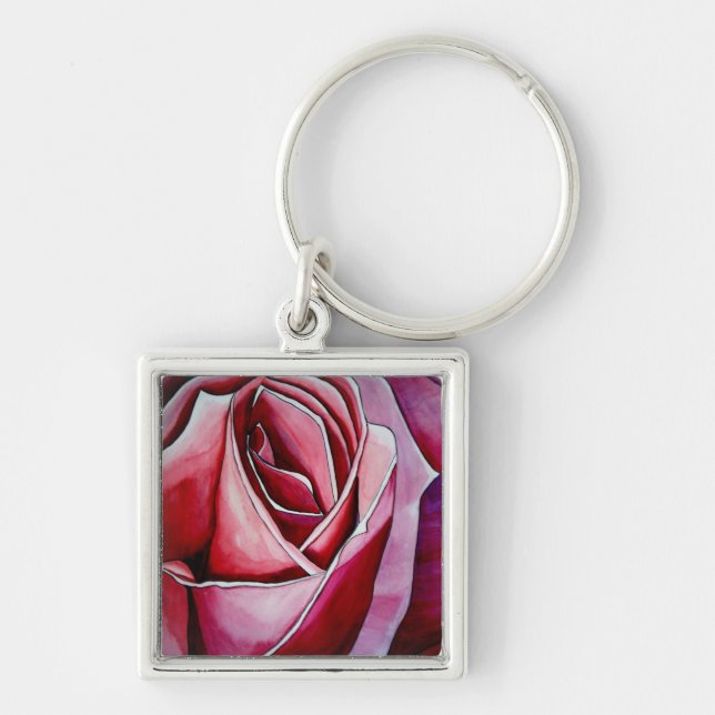 Pink Rose macro flower watercolor abstract art Key Ring (Front)