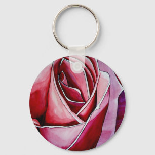 Pink Rose macro flower watercolor abstract art Key Ring