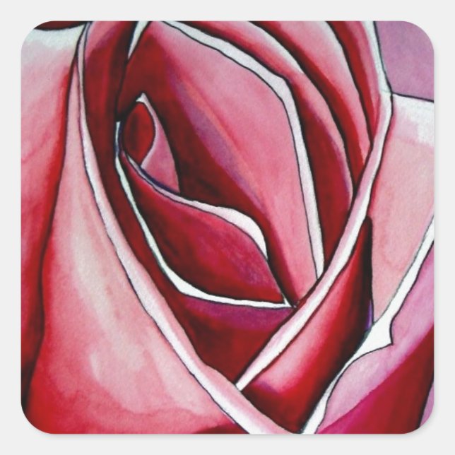 Pink Rose macro flower watercolor abstract art Square Sticker (Front)