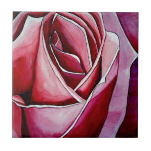 Pink Rose macro flower watercolor abstract art Tile
