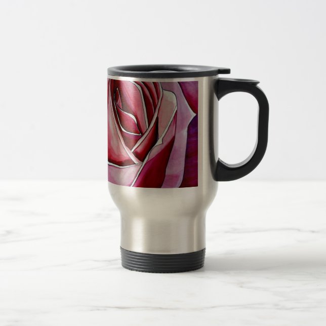 Pink Rose macro flower watercolor abstract art Travel Mug (Right)