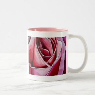 Pink Rose macro flower watercolor abstract art Two-Tone Coffee Mug