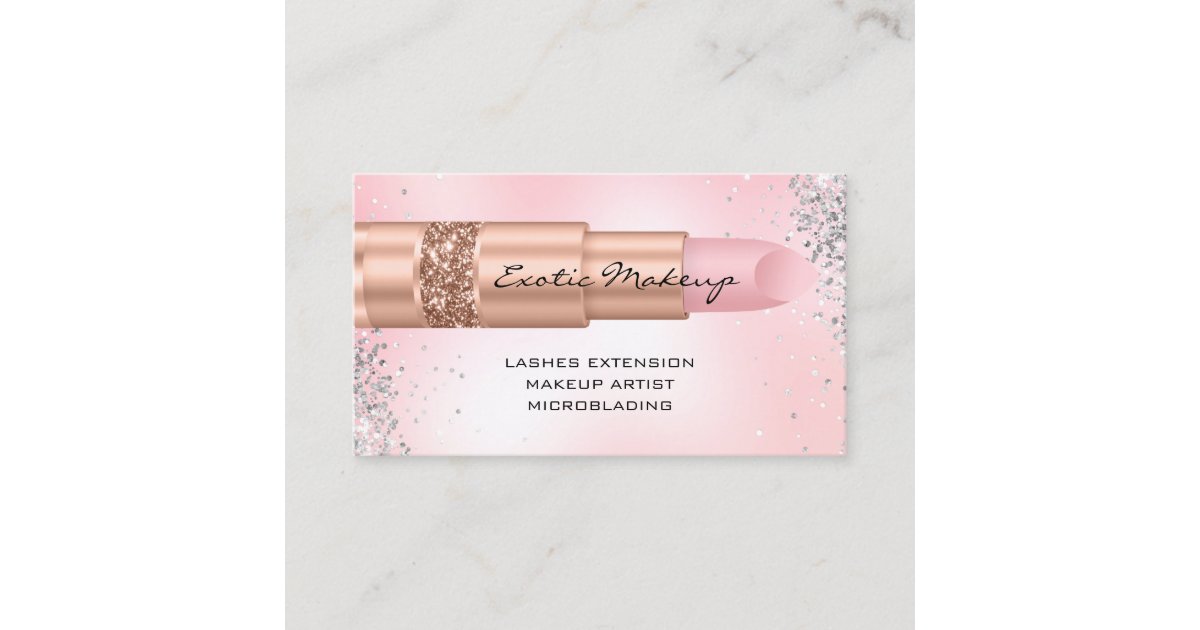 Pink Rose Makeup Glitter Lipstick Logo QR Code Business Card | Zazzle
