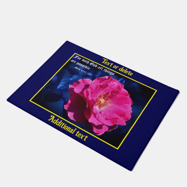 Pink Rose Mark 10:27 Inspirational Quote  Doormat (Angled)