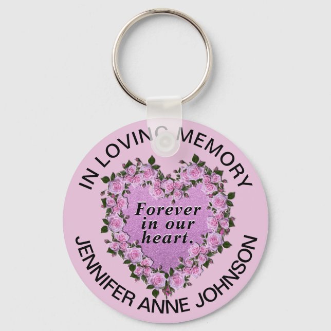 Pink Rose Memorial Heart Key Ring (Front)
