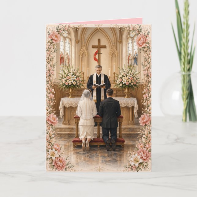 Pink Rose Methodist Cross and Flame Invitation (Front)