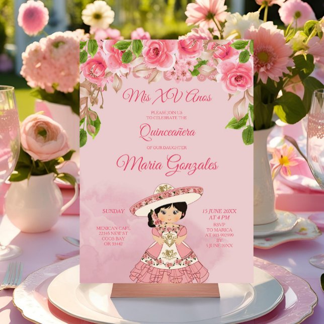 Pink Rose Mexican Mis Quince Invitation (Creator Uploaded)