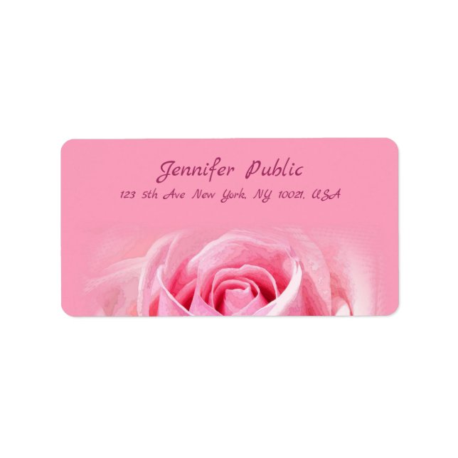 Pink Rose Modern Creative Watercolor Floral Plain Label (Front)