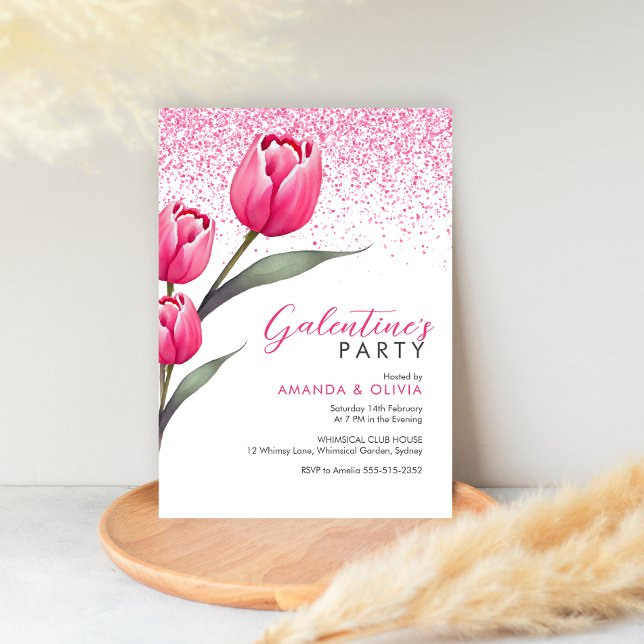 Pink Rose Modern Galentine's Day Party invitation (Creator Uploaded)