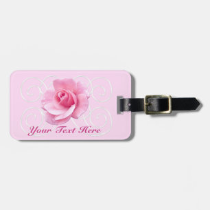 Pink Rose Monogrammed Luggage Tags for Women