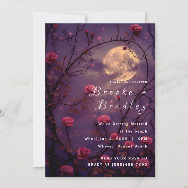 Pink Rose Moon Wedding Invitation (Front)