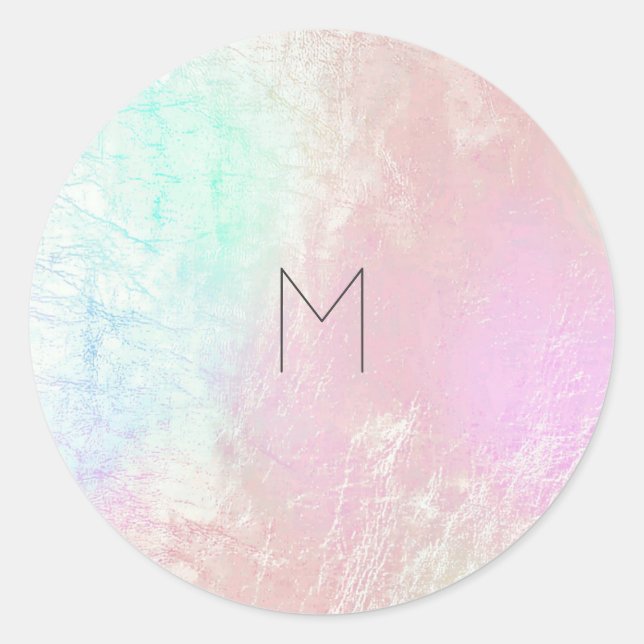 Pink Rose Mother Pearl Blush Metallic  Monogram Classic Round Sticker (Front)