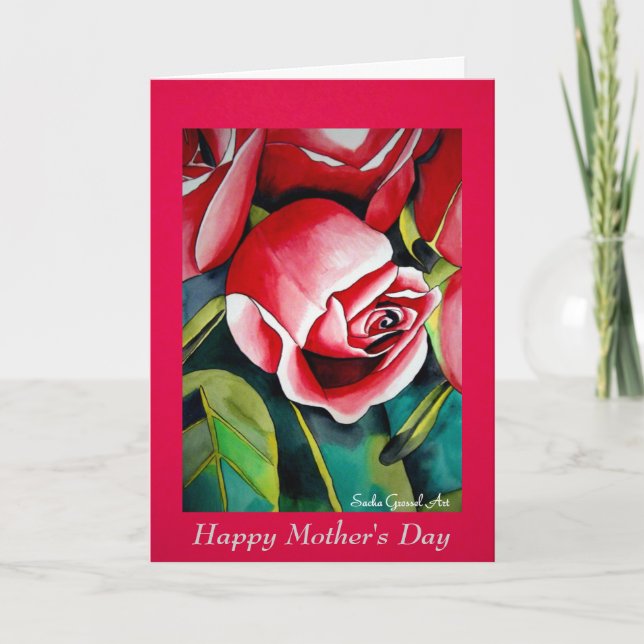 Pink Rose Mother's Day Art card with poem (Front)