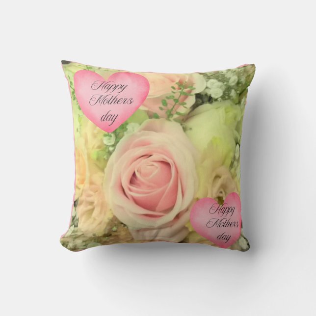 Pink Rose Mothers day heart  Cushion (Front)