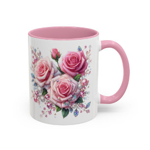 Pink Rose Mug Floral Gift Elegant Coffee Cup