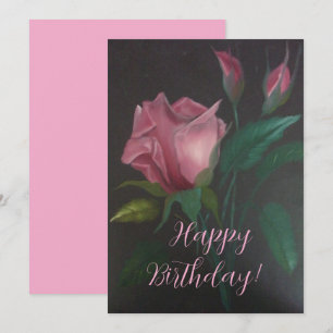 Pink Rose n Rosebuds Flat Greeting Card